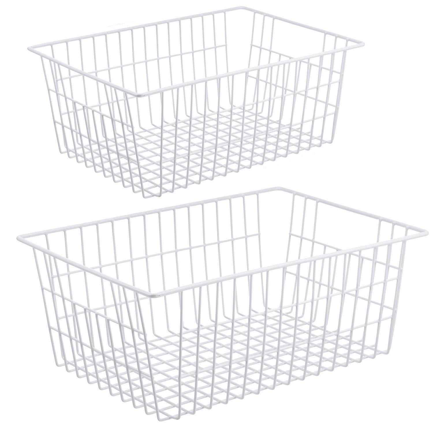 iPEGTOP Deep Refrigerator Freezer Baskets - Set of 5 Large Wire Storage Bins with Handles for Kitchen Organization | Perfect for Pantry, Freezer, Cabinet & Closet Storage | Durable Pearl White Household Organizer