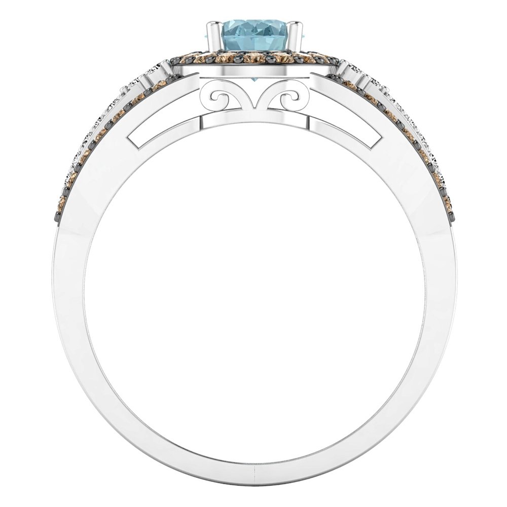 14K Solid White Gold Blue Topaz Champagne & White Diamond Halo Engagement Ring for Women – Elegant Bridal Jewelry for Proposals, Weddings & Anniversaries