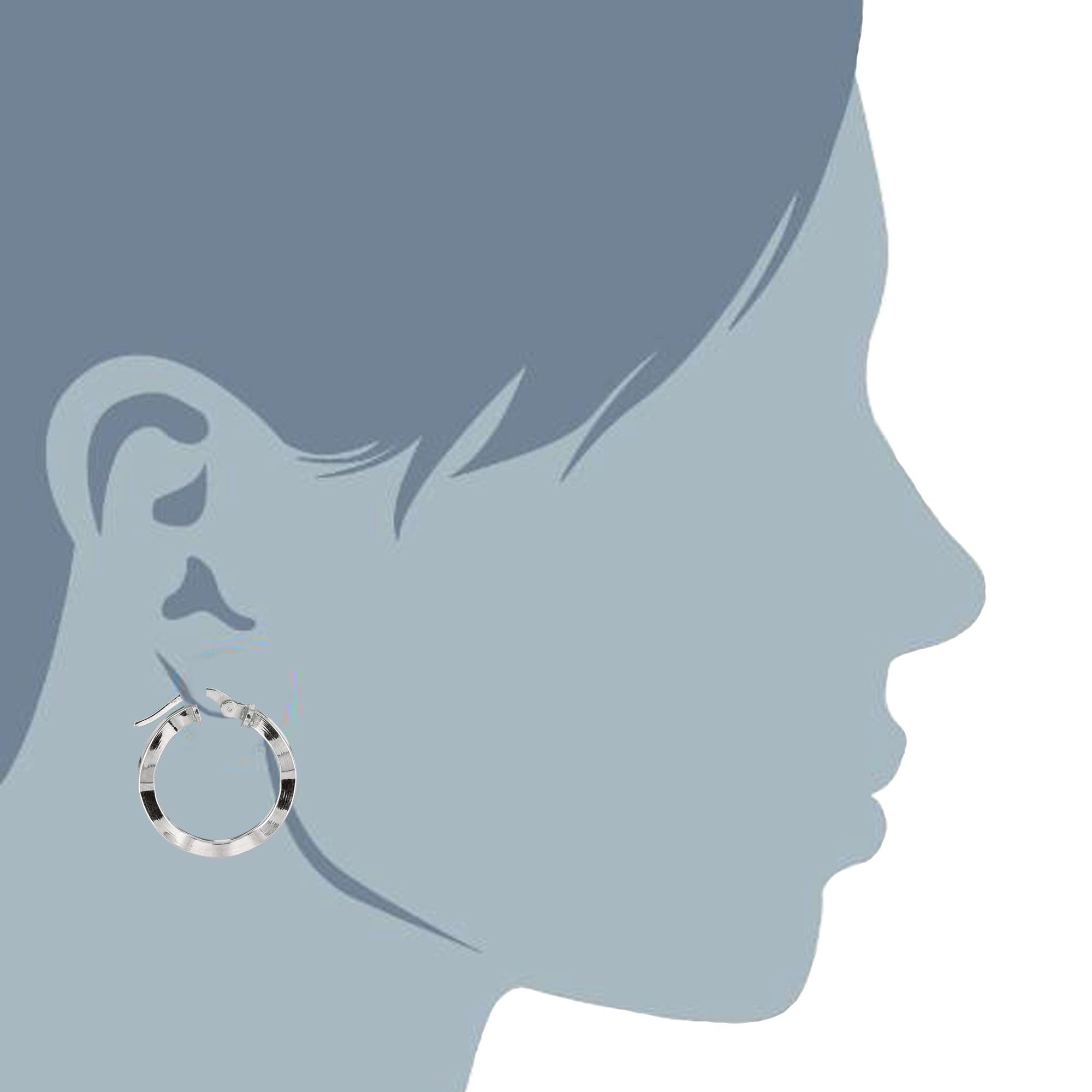 Rhodium Plated Sterling Silver Wavy Round Hoop Earrings for Women - Elegant Dangle Earrings for Party, Wedding & Everyday Wear