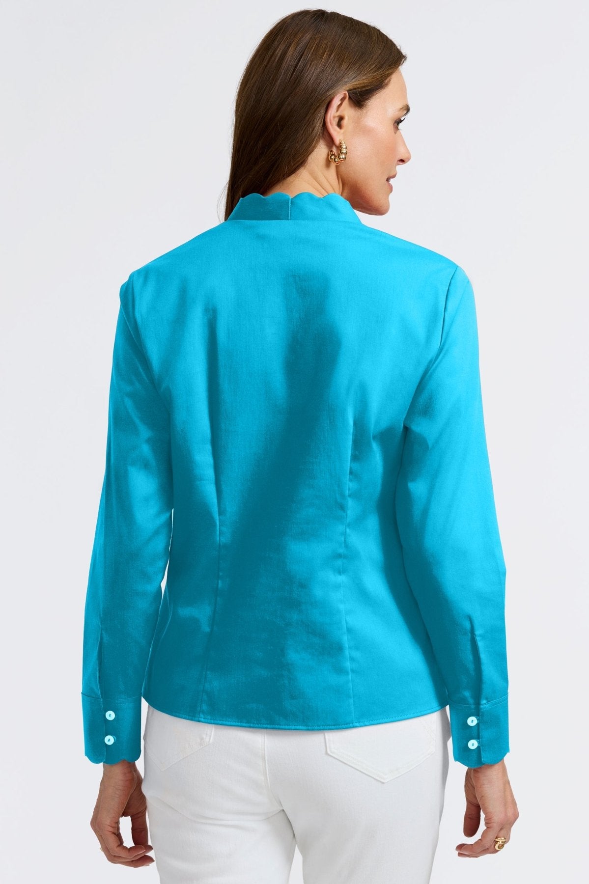 Bridget Stretch Matte Sateen No Iron Long Sleeve Shirt for Women - Wrinkle-Free Business Casual Blouse for Office, Travel & Everyday Wear