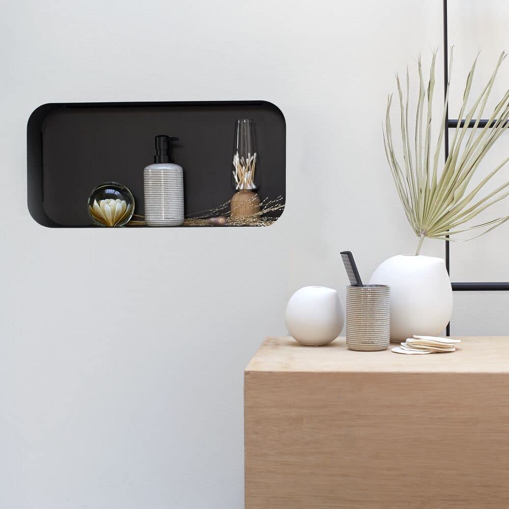 Sealskin Brix 50 x 24 cm Black Metal Wall Shelf - Industrial Style Floating Shelf for Living Room, Bedroom, Kitchen & Office Decor | Perfect for Displaying Books, Plants & Home Decor Items