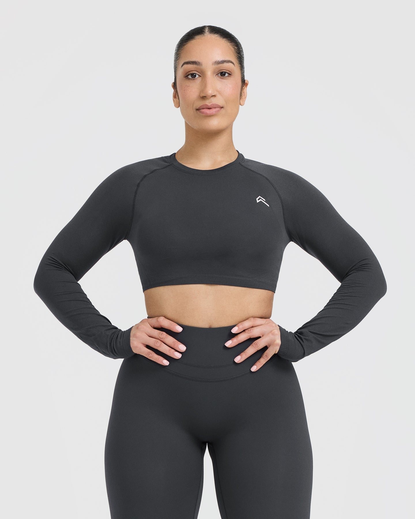 Seamless Fitted Crop Long Sleeve Top for Women - Stretchy Comfortable Workout Shirt | Perfect for Yoga, Gym & Casual Wear | Coal Color