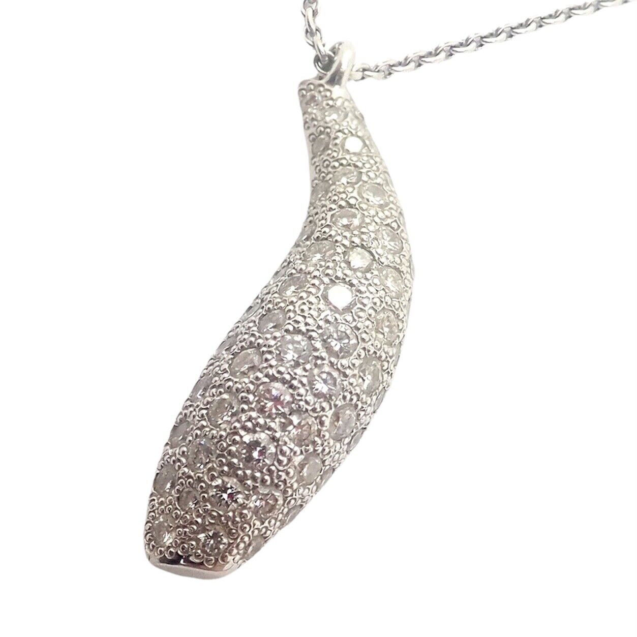 Authentic Tiffany & Co 18K White Gold Frank Gehry Diamond Fish Pendant Necklace - Elegant Jewelry Gift for Women, Perfect for Anniversaries & Special Occasions