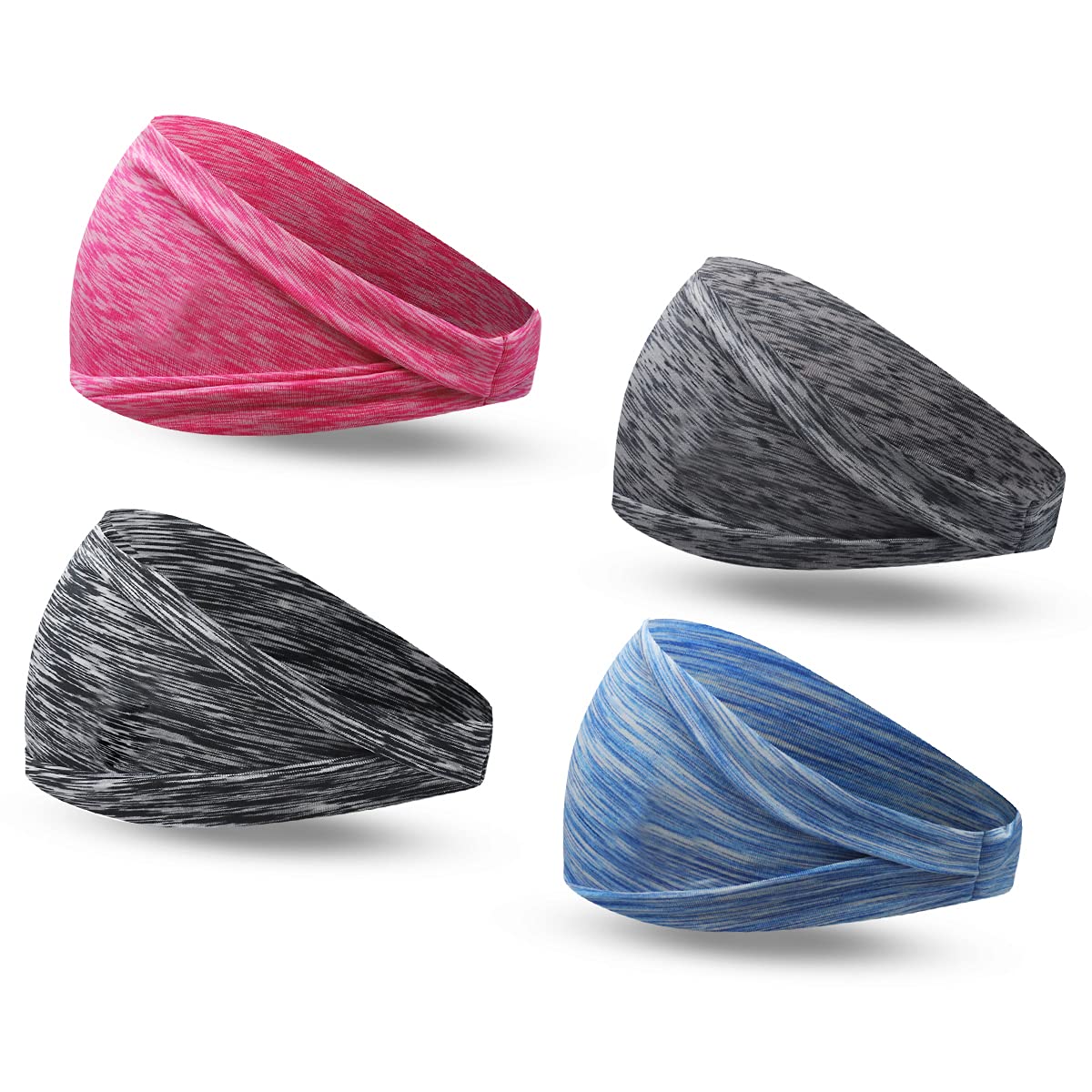 4 Pack Couple Headbands for Women & Men - Breathable Workout Sweatbands for Yoga, Gym, Running, Cycling - Moisture Wicking Elastic Hairbands for Sports & Fitness - Perfect for Tennis, Football, Hiking & Active Lifestyles