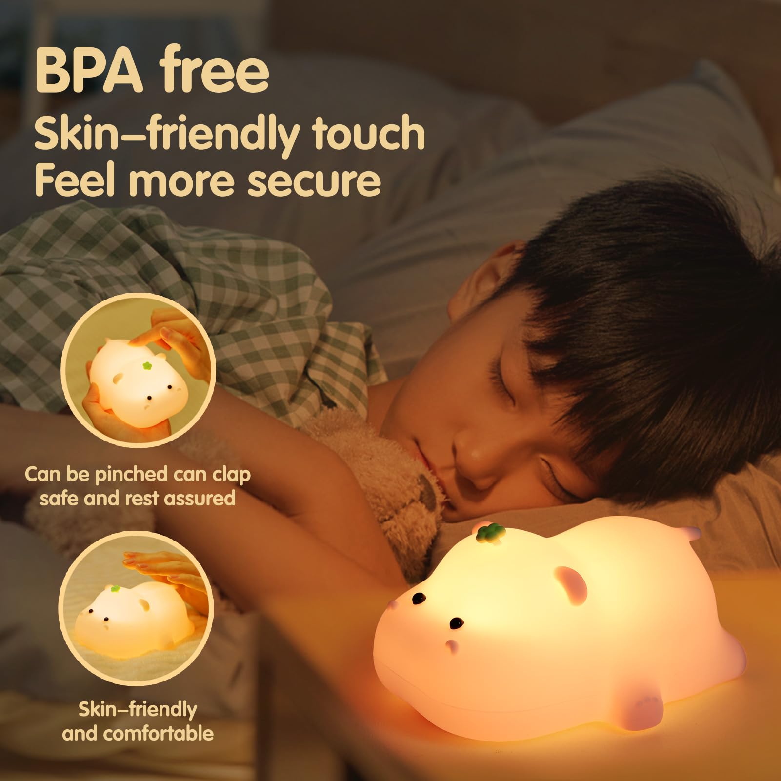 VTIGER Pink Hippo Night Light - LED Squishy Cute Lamp for Kids, Dimmable Silicone Hippo Nightlight with Rechargeable Touch Control | Perfect for Baby Nursery, Girls Bedroom & Breastfeeding Room Decor | Creates Soothing Ambiance for Sleep Time and Night Feedings