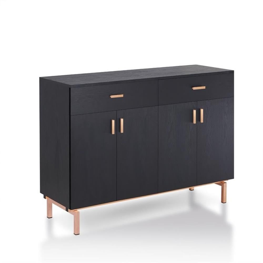 Allora 2-Drawer Wood Buffet Server in Black & Rose Gold - Elegant Sideboard for Dining Room, Living Room, or Entryway Storage