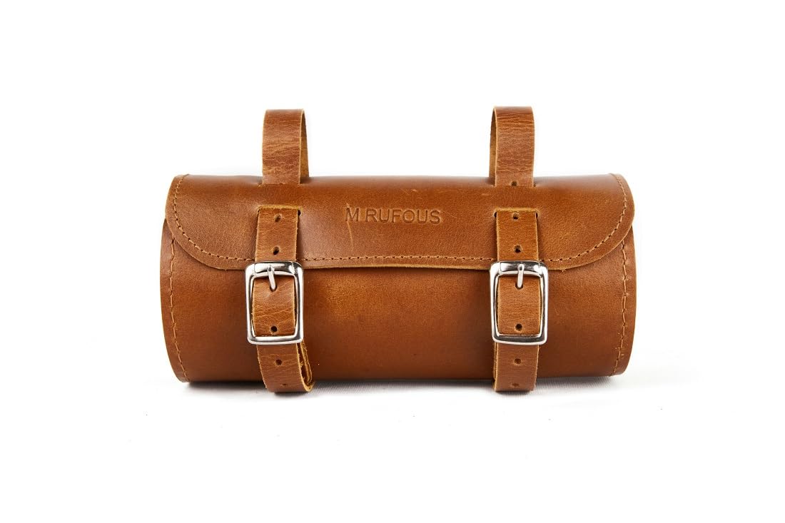 Genuine Leather Under Seat Bicycle Bag - Premium Handcrafted Bike Saddle Bag with Brass Buckle, Cell Phone Holder & Free Waterproof Cover | Perfect for Cycling Commutes, Mountain Biking & Urban Rides (Brown)
