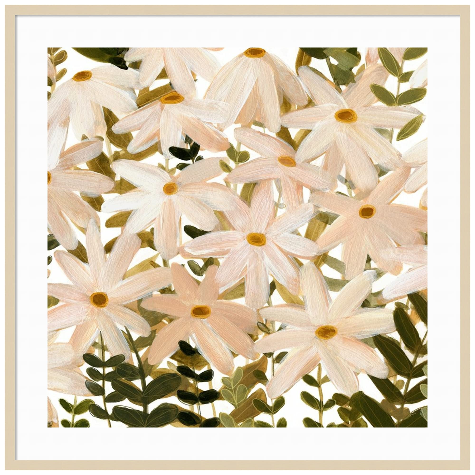 Emma Scarvey Daisy Field I Wood Framed Wall Art Print - 41x41 Inch Oversized Canvas Painting with Natural Wood Frame - Perfect for Living Room, Bedroom & Office Decor