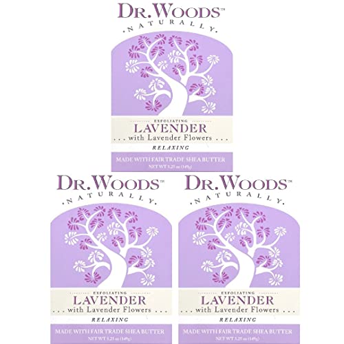 Dr. Woods Exfoliating Lavender Bar Soap with Organic Shea Butter - 5.25 oz (3 Pack) | Moisturizing & Gentle Skin Cleanser for Dry, Sensitive Skin | Perfect for Shower, Bath & Daily Skincare Routine
