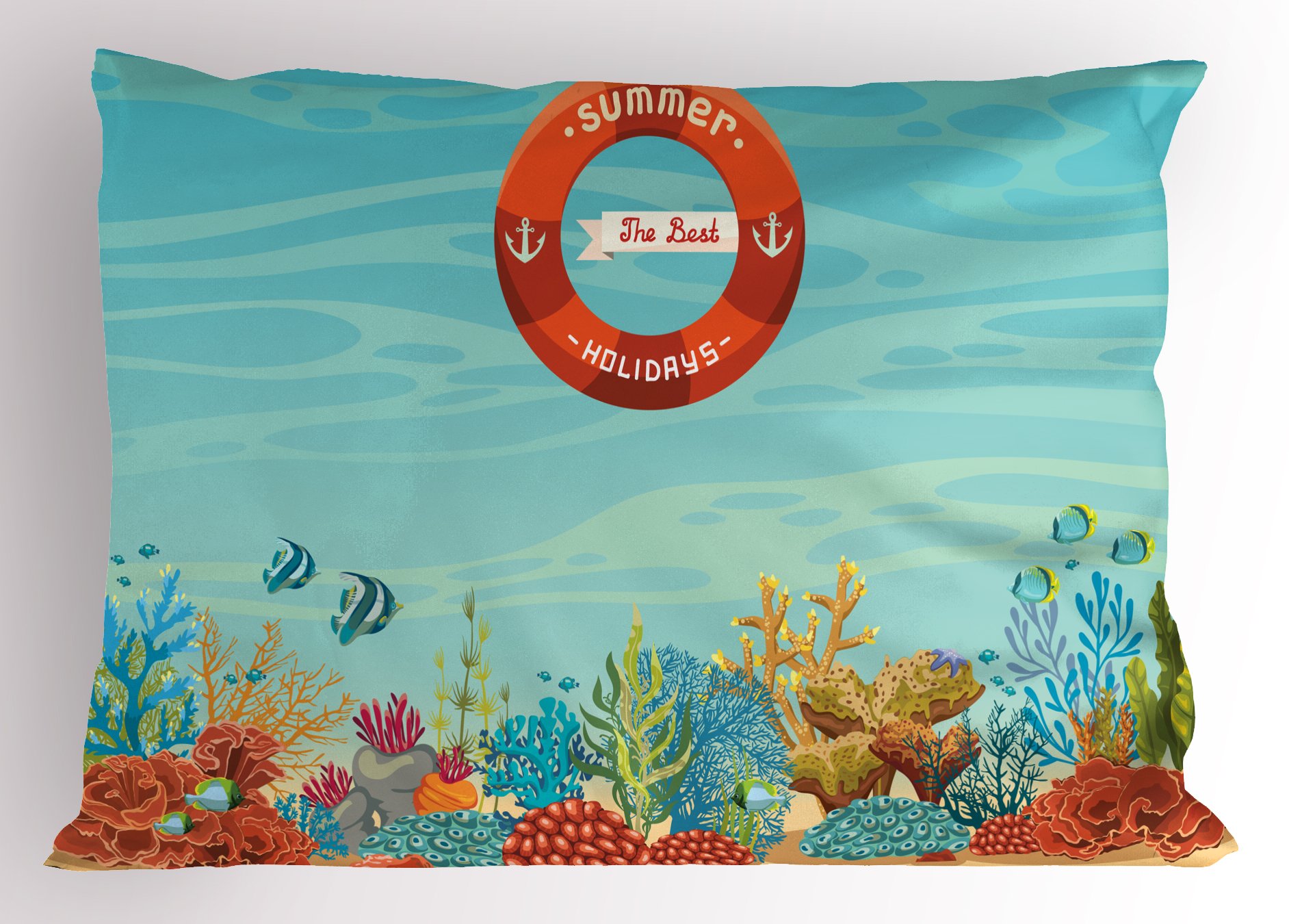 Ambesonne Marine Coral Reef Pillow Sham - Tropical Ocean Bubbles Beach Themed Decorative Standard Queen Size Printed Pillowcase 30