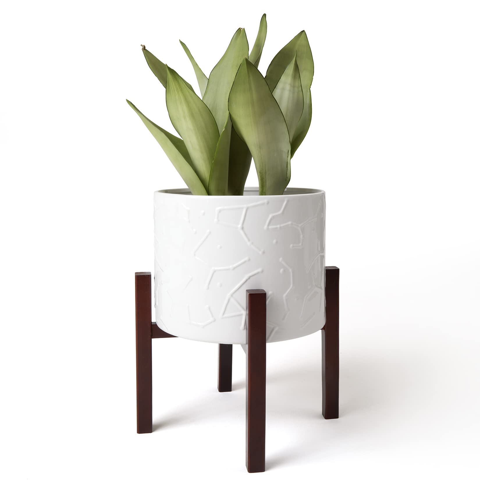 LA JOLIE MUSE 10 Inch Ceramic Flower Pot with Stand - Modern Indoor Planters for Home Decor, Office Desk, Living Room & Garden - Perfect for Succulents, Herbs & Houseplants