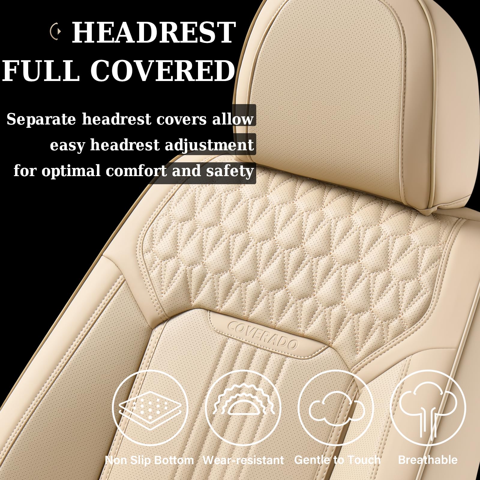 Premium Waterproof Leatherette Car Seat Covers - Universal Fit for Most Cars (Front Seats, Beige) | Durable Seat Protectors for Comfort & Style | Perfect for Daily Commutes, Road Trips & Pet Owners