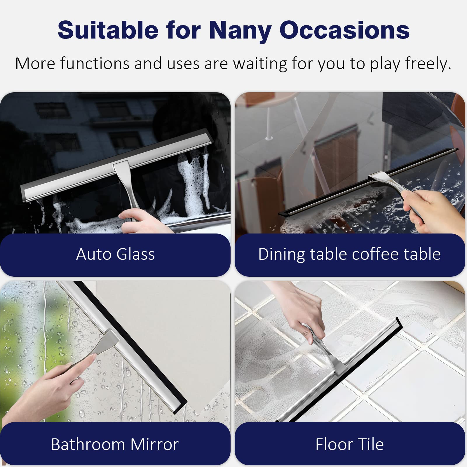 TOOVEM 12-Inch Shower Squeegee for Glass Shower Doors, Windows, Bathroom & Car Windshield - Stainless Steel Blade for Streak-Free Cleaning (Perfect for Daily Shower Maintenance & Auto Detailing)