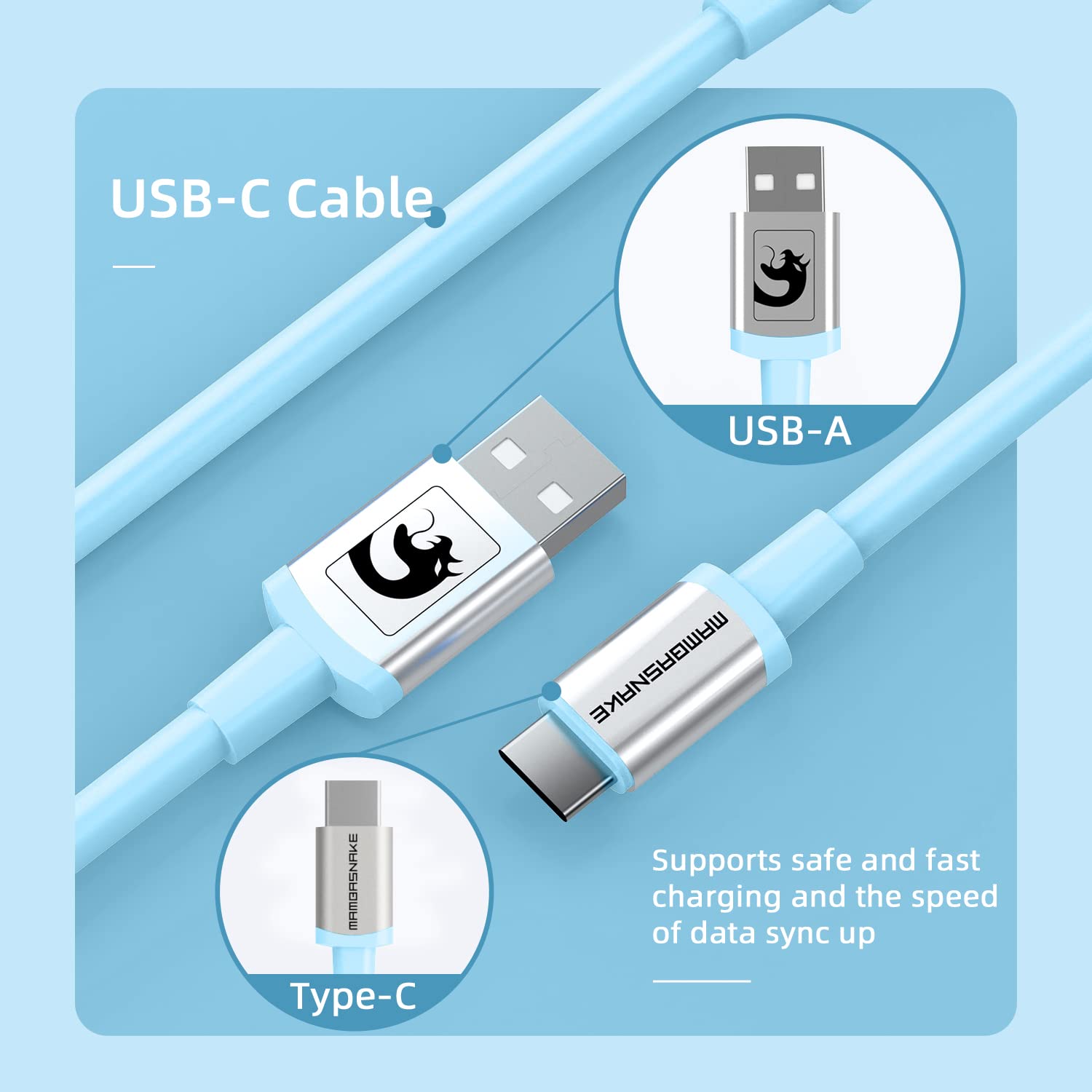 MAMBASNAKE C01 Spiral Keyboard Cable - Pro Custom Coiled USB-C to USB-A Cable for Mechanical Keyboards with Detachable Aviation Connector, TPU Braided Gaming Cable for PC Mac (Blue) - Perfect for Esports, Typing & Office Workstations