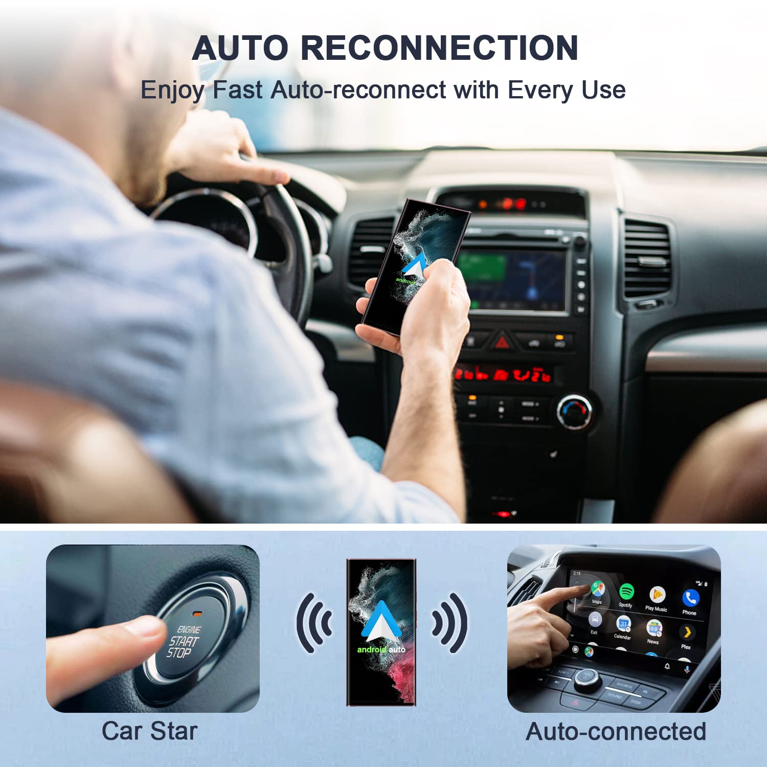 Teeran Wireless Android Auto Adapter - Plug & Play Dongle for OEM Wired Android Auto Cars | Converts Wired to Wireless | Compatible with Android Phones | Easy Setup | Black | Perfect for Commuting & Road Trips
