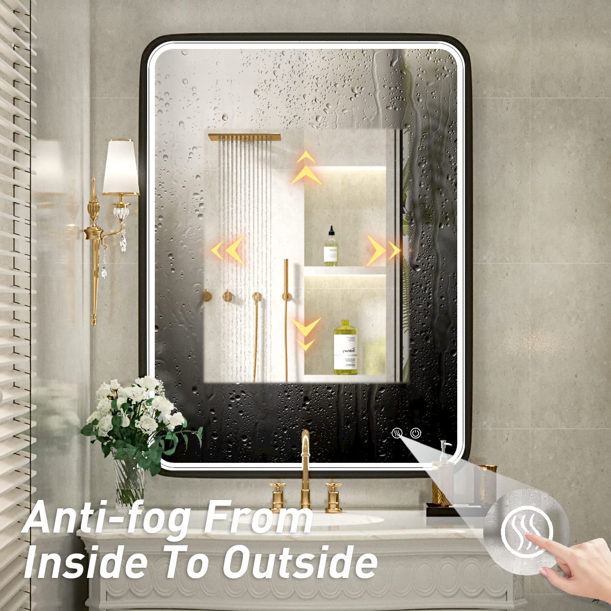 36x28 Inch LED Bathroom Mirror with Light - Black Metal Frame Anti-Fog Vanity Mirror, Dimmable Touch Switch for Wall Mount (Horizontal/Vertical) | Perfect for Makeup, Shaving & Home Decor