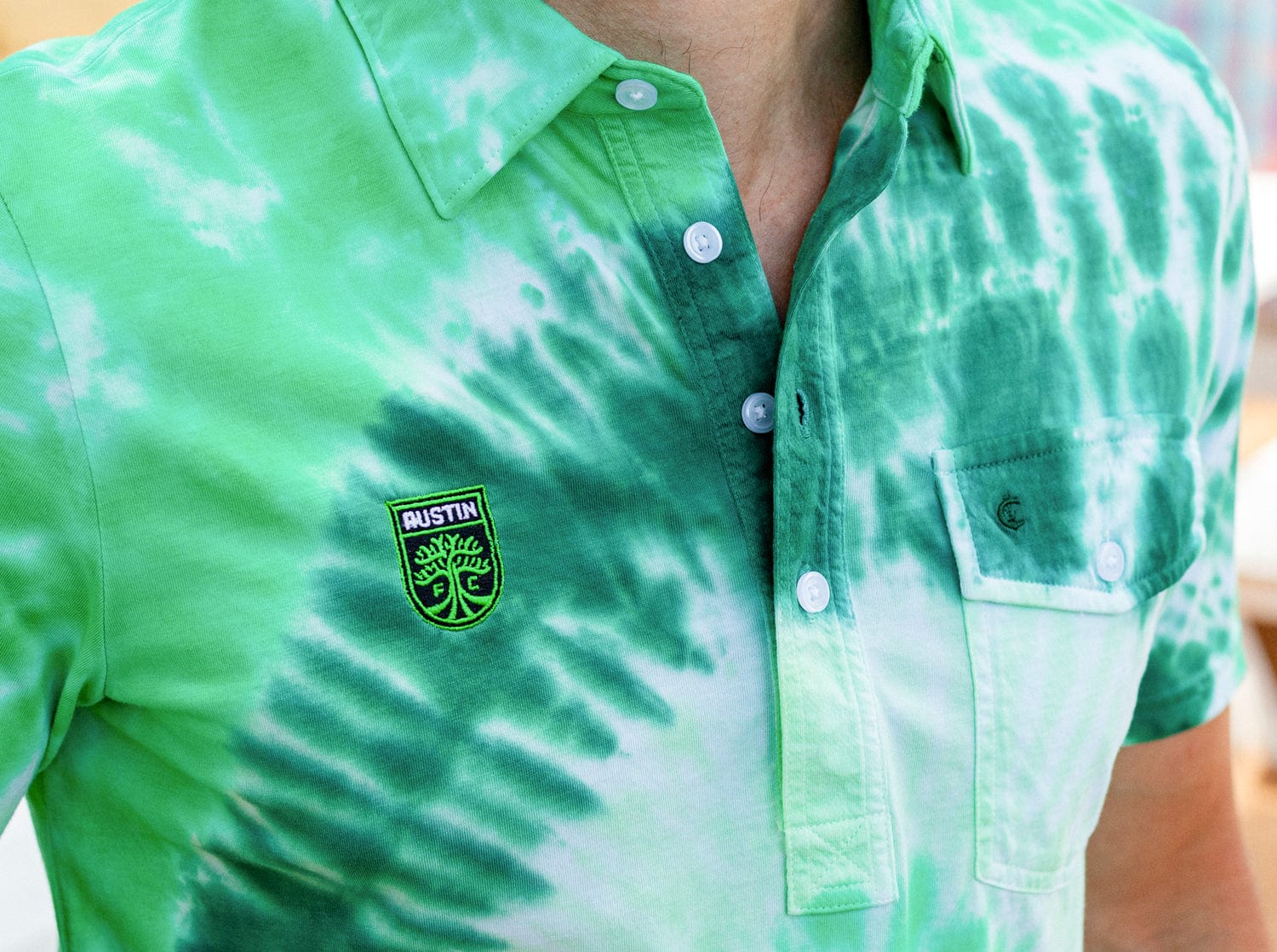 Austin FC Classic Players Shirt with Badge - Verde Tie Dye Soccer Jersey for Men | Perfect for Match Day, Fan Events & Casual Wear