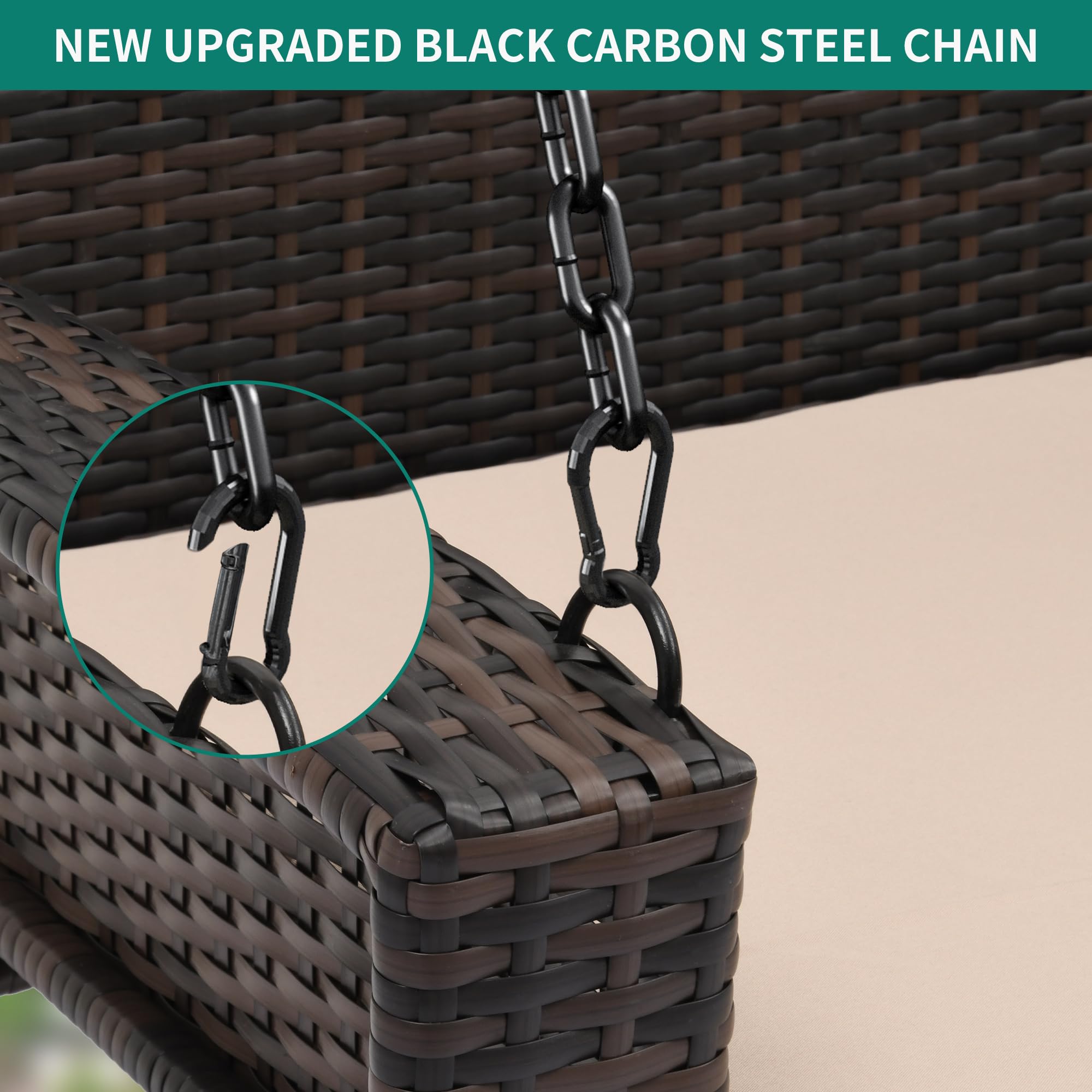 YITAHOME Outdoor Wicker Hanging Swing Chair - 530lb Capacity Brown Rattan Porch Swing with 2 Cushions for Patio, Garden, Balcony & Living Room - Perfect for Relaxing, Lounging & Decorating Your Outdoor Space
