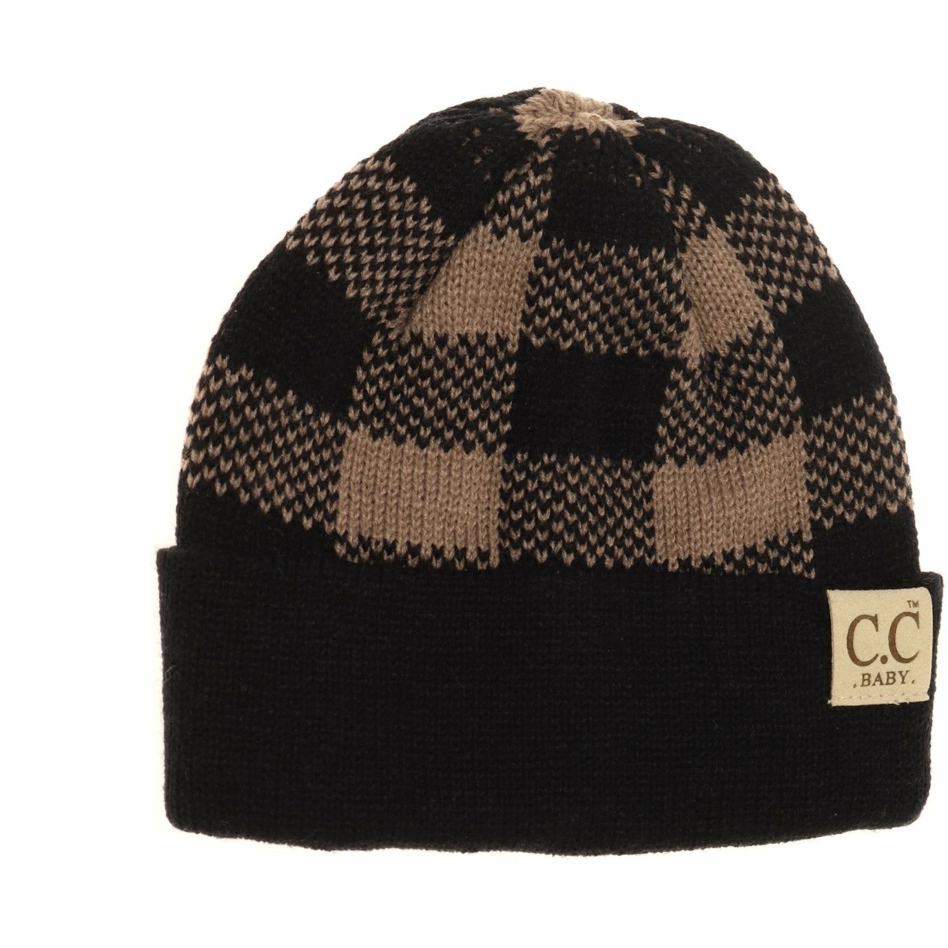 Baby Buffalo Plaid Cuff Beanie in Taupe - Warm & Stylish Winter Hat for Infants & Toddlers - Perfect for Outdoor Play, Family Photos & Holiday Outfits