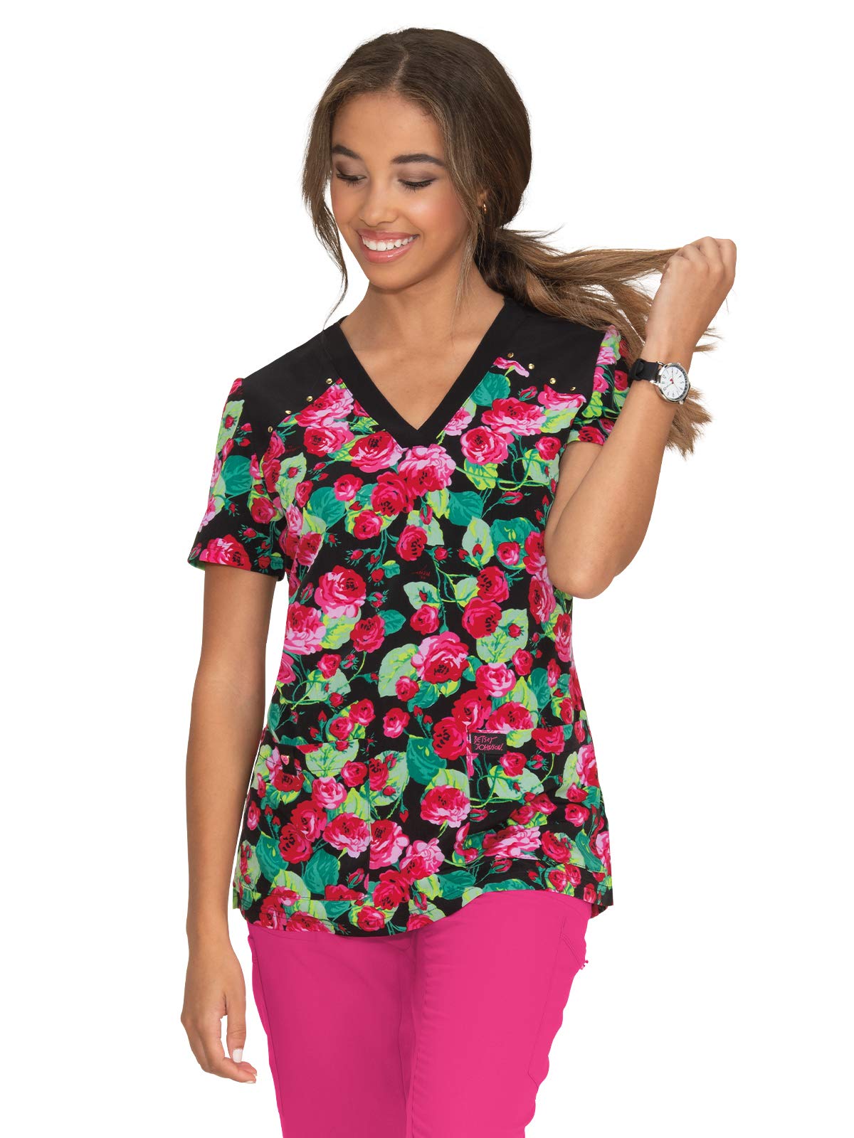 Betsey Johnson KOI B109PR Rose Top for Women - Stylish Floral Blouse for Casual Wear, Date Night & Office Outfits