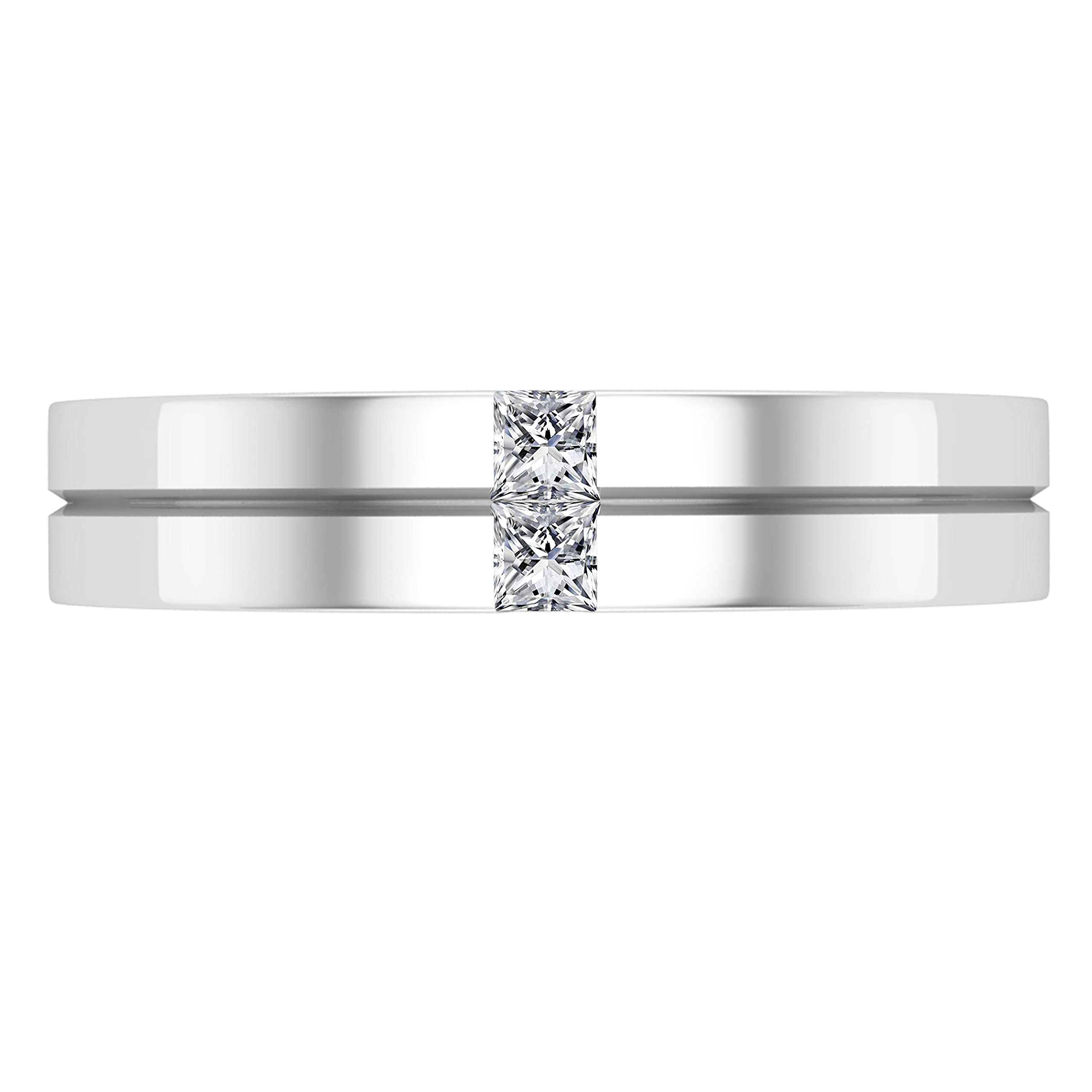 Dazzlingrock 2mm Princess Cut Gemstone & Diamond Men's Wedding Band Ring in 925 Sterling Silver - Perfect for Engagement, Anniversary & Special Occasions