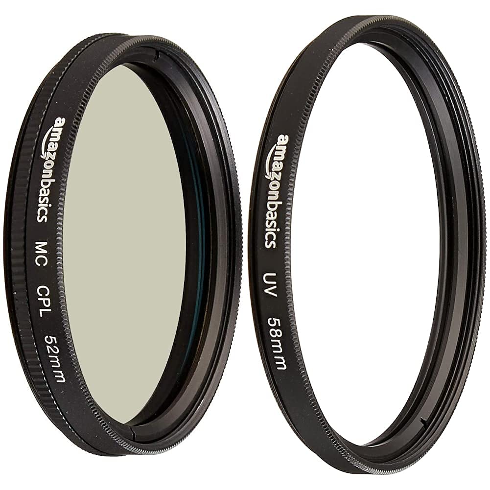 Amazon Basics Circular Polarizer Camera Lens Filter - 52mm & UV Protection Lens Filter - 58mm for DSLR & Mirrorless Cameras | Reduce Glare & Enhance Colors for Landscape & Outdoor Photography