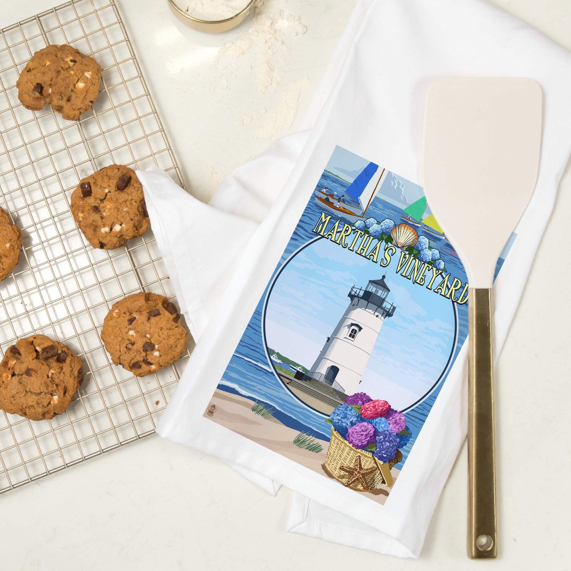 Lantern Press Martha's Vineyard Cotton Tea Towel - 100% Cotton Decorative Hand Towel for Kitchen & Home - Perfect for Drying Dishes, Gift Giving, and Farmhouse Decor