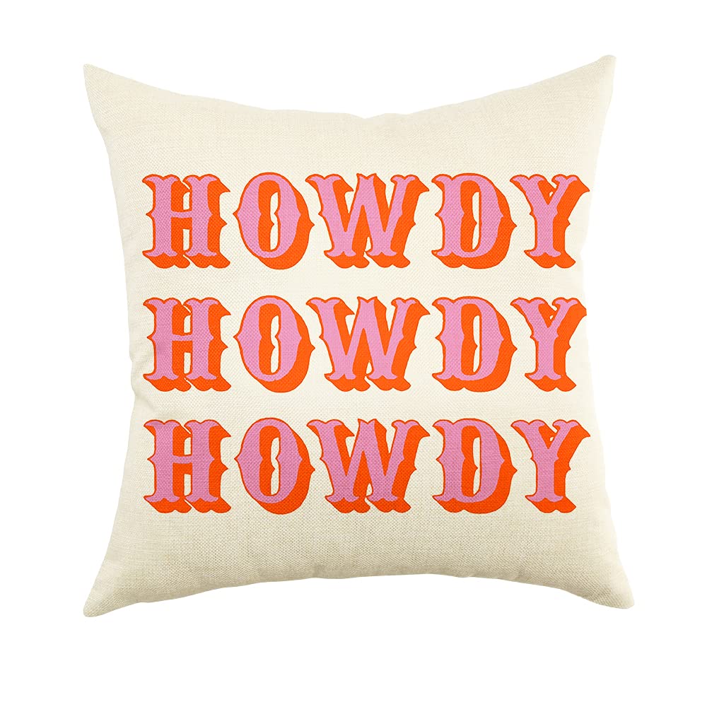Farmhouse Rustic Pillow Covers 18x18 Inch - Howdy Howdy Quote Throw Pillow Cases for Couch, Sofa & Bed - Cozy Home Decor, Housewarming Gifts & Family Room Décor