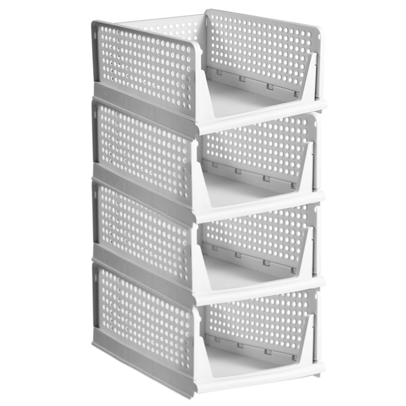 4 Pack Foldable Closet Organizers - Stackable Plastic Storage Bins & Drawer Organizers for Clothes, Underwear, Socks | Space-Saving Wardrobe Storage Solution for Bedroom, Closet & Dorm Organization