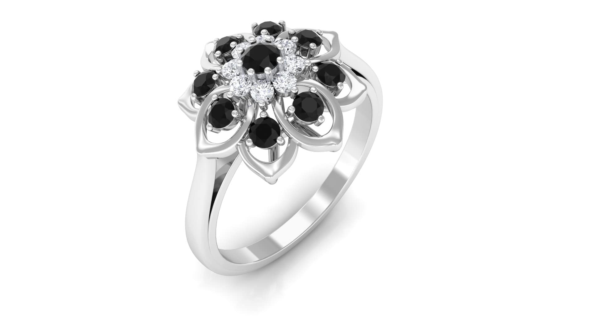 0.75 CT Black and White Diamond Engagement Ring for Women - 14K Solid Gold Floral Wedding Band - Elegant Black Diamond Jewelry for Bridal, Anniversary & Special Occasions