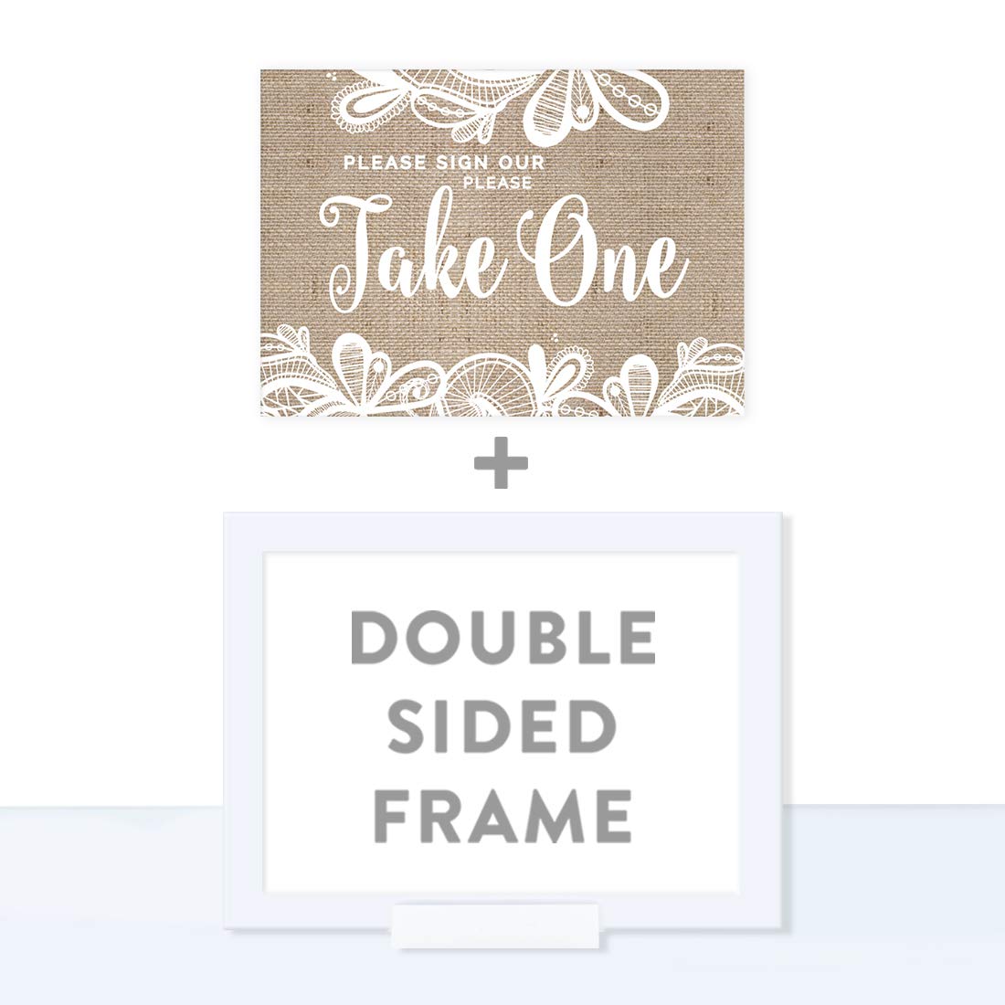 Elegant Andaz Press Wedding Framed Party Signs - 5x7 Inch Burlap Lace Printed Cardstock with Frame - 'Please Take One' Sign for Wedding Reception, Bridal Shower & Anniversary Celebrations