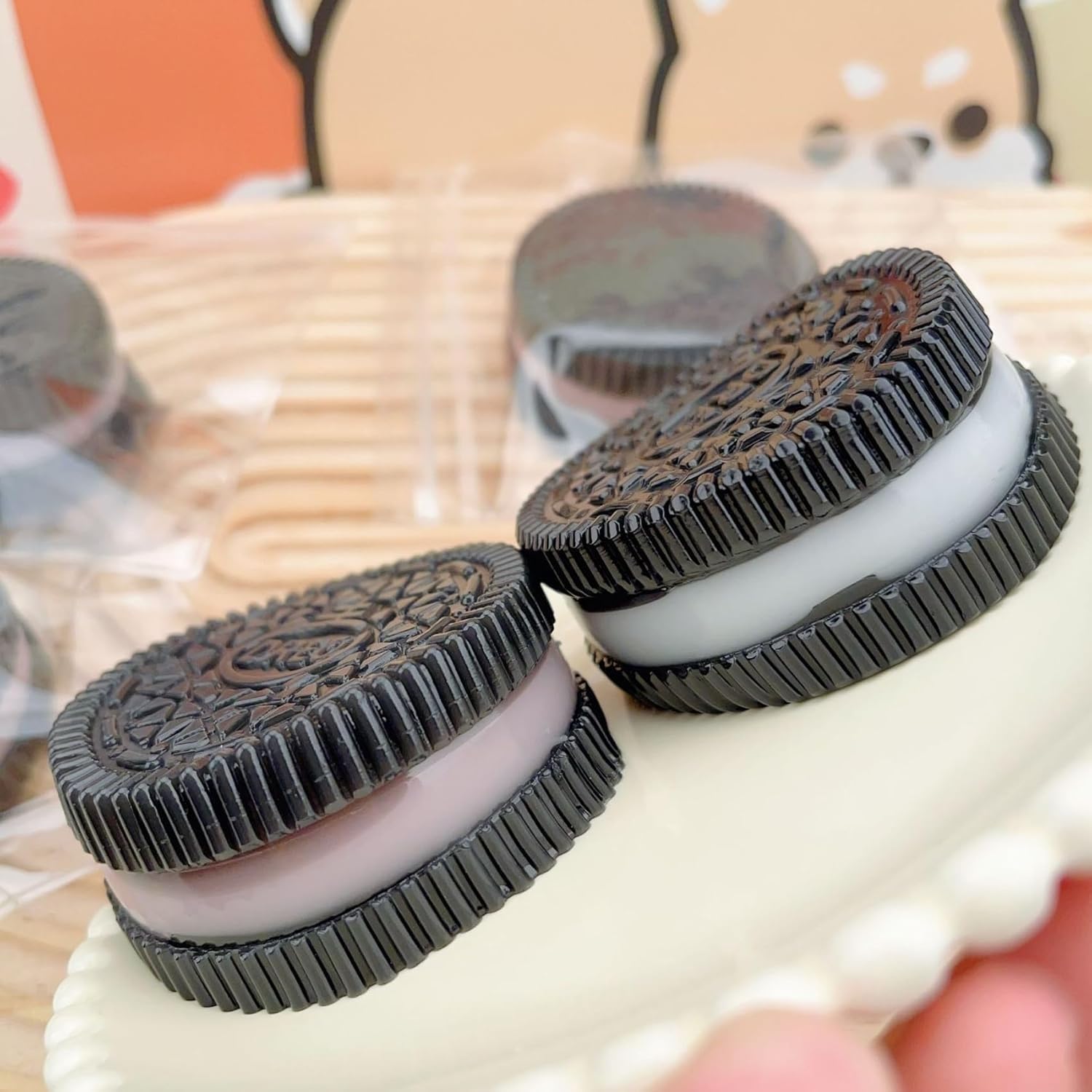 **Taba Squishy Oreo Stress Relief Toy - Ultra Soft Pinching Sandwich Simulation for Anxiety & Stress Relief - Fidget Sensory Toy for Kids & Adults (Black + Pink) - Perfect for Office, School & Home Relaxation**