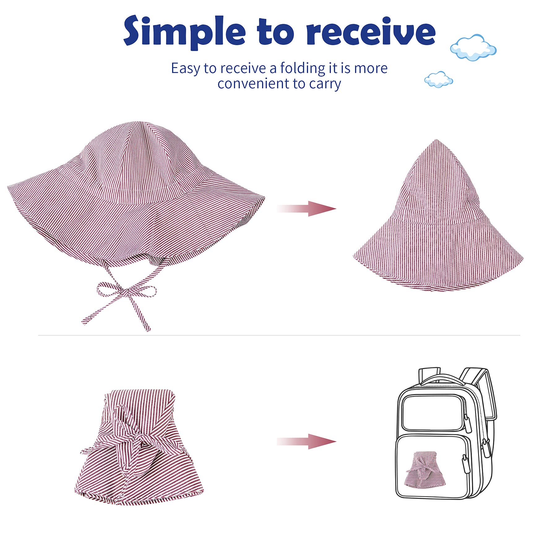 Zando UPF 50+ Baby Sun Hat - Wide Brim Toddler Bucket Hat for Boys & Girls 0-4T - UV Protection Infant Beach Hat for Outdoor Play, Park, and Summer Activities