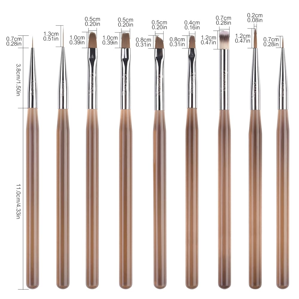 9pcs Professional Nail Art Brush Set - Dotting Tools, Gel & Polish Brushes for 3D Nail Art Designs - Perfect for Manicure, Salon & Home Nail Art DIY Projects