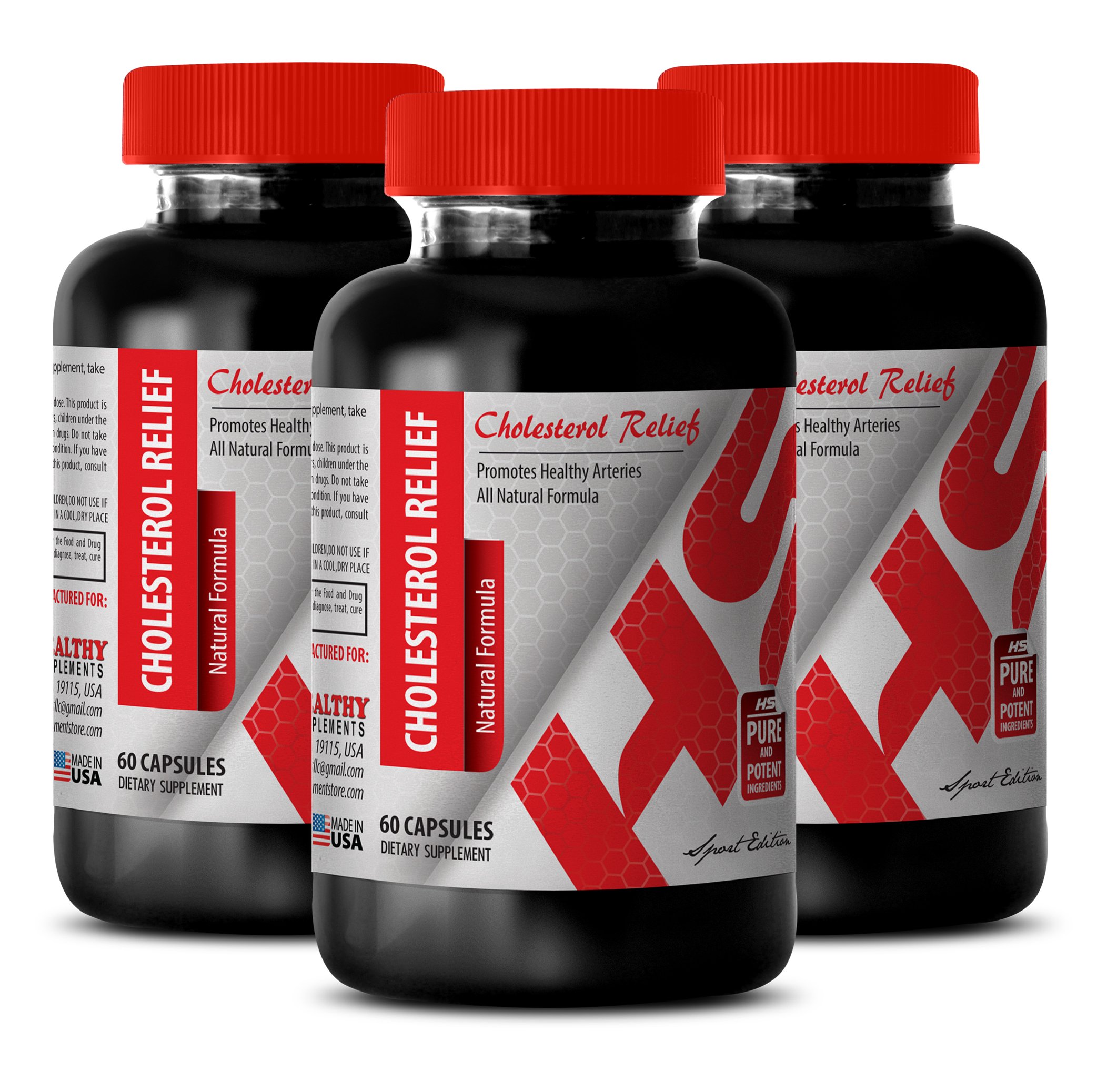 Natural Cholesterol Pills for Men - Metabolism Booster & Cholesterol Relief Supplement - All Natural Formula - 3 Bottles (180 Capsules) - Supports Heart Health & Weight Management for Active Lifestyles