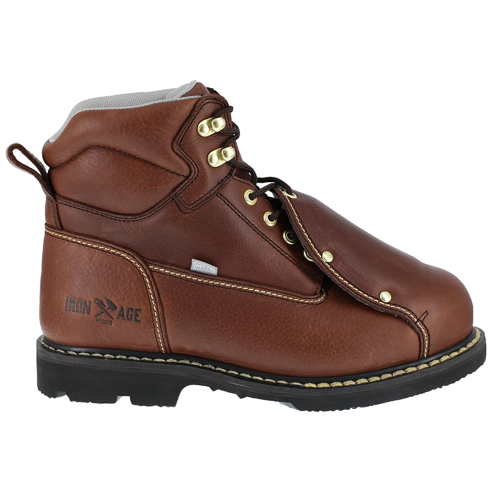 Iron Age Men's Groundbreaker 6-Inch Electrical Hazard Steel Toe Work Boots with Metatarsal Guard - Brown Safety Shoes for Construction, Warehouse & Industrial Work