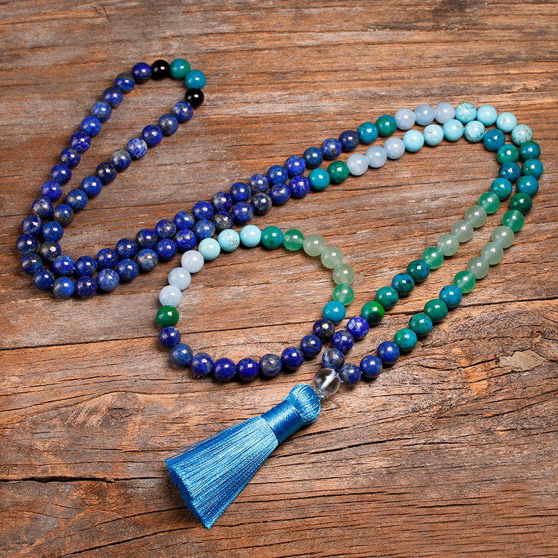 Natural Stone 8MM Lapis Lazuli Jewelry Set - 108 Beads Necklace & Bracelet for Meditation, Chakra Healing & Spiritual Energy (Perfect for Yoga, Reiki & Gift Giving)