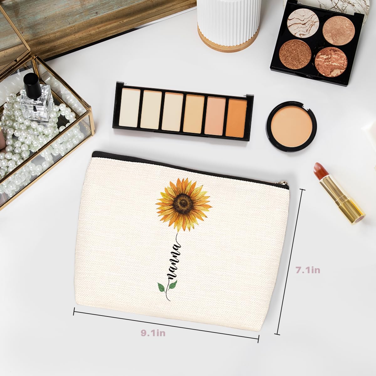 Sunflower Makeup Bag for Women - Cute Cosmetic Pouch for Grandma & Granddaughter - Perfect Thank You Gift for Mother's Day, Birthday & Retirement - Travel Organizer for Toiletries & Beauty Essentials
