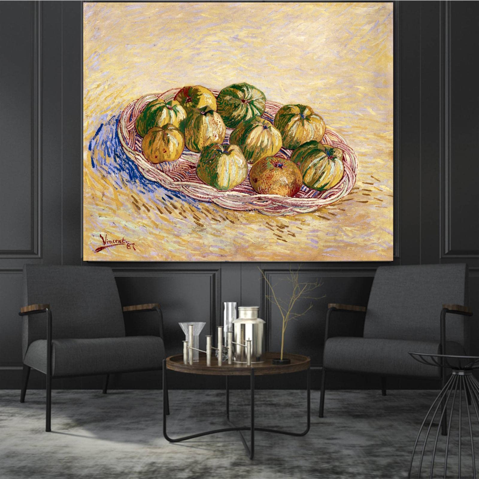 Vincent Van Gogh Basket of Apples Framed Oil Painting Reproduction - Classic Famous Art Wall Canvas Print for Home Decoration | Living Room, Bedroom & Office Wall Art Decor