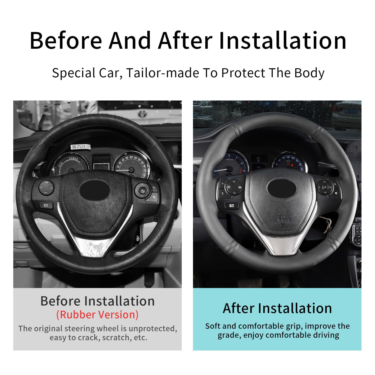 Premium Hand-Sewn Non-Slip Steering Wheel Cover for Toyota RAV4 LE/XLE & Corolla 2013-2018 - Breathable Microfiber Leather Car Accessory | Perfect for Daily Commuting & Road Trips