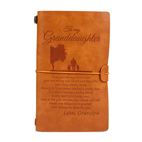 WOODme Refillable Leather Journal - Handmade Writing Notebook for Men & Women, Engraved Gift for Birthday, Christmas, Graduation (Daughter, Son, Wife, Granddaughter) - Perfect for Journaling, Sketching & Note Taking