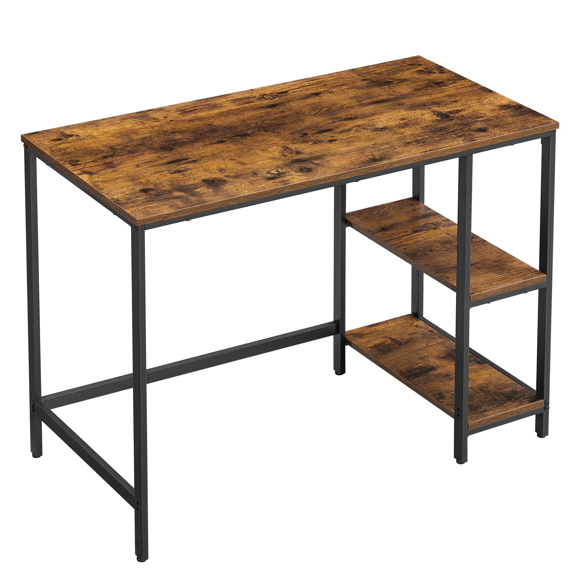 VASAGLE ALINRU 39.4-Inch Wide Computer Desk with 2 Adjustable Shelves - Sturdy Steel Frame Home Office Desk for Study, Writing, Gaming | Industrial Rustic Brown & Black (ULWD046B01) | Perfect for Small Spaces, Home Office, Dorm Room & Workspace Setup