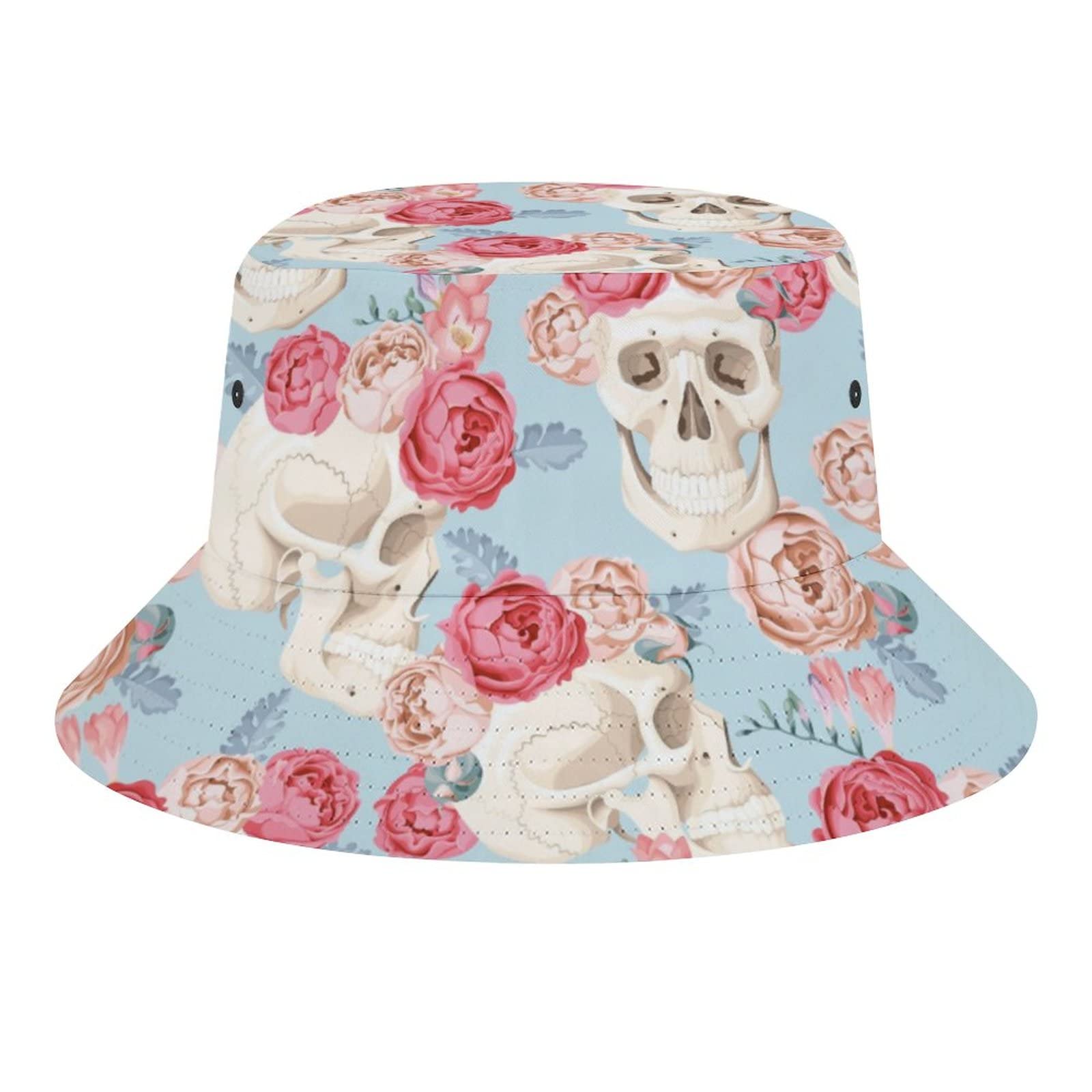 Stylish Unisex Skull Pink Floral Bucket Hat - UV Protection Summer Sun Hat for Women & Men, Packable Travel Beach Hat for Outdoor Activities, Fishing, and Vacation Essentials