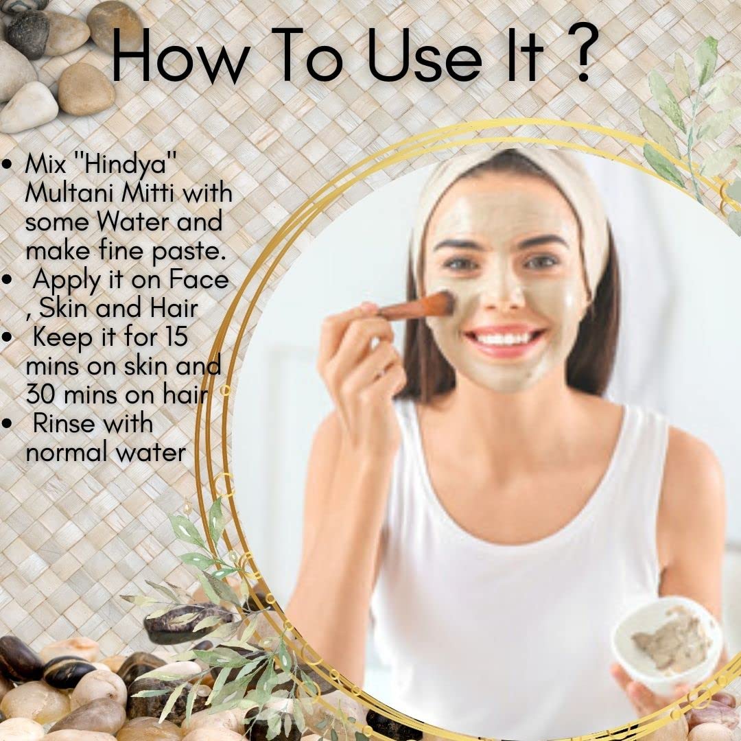 Hindya Ayurvedic Luxury Natural Multani Mitti Powder - Fuller's Earth & Bentonite Clay for Face, Skin & Hair Care | 100g & 200g Options | Deep Cleansing, Oil Control & Glowing Skin Treatment | Perfect for Spa Days & DIY Beauty Routines