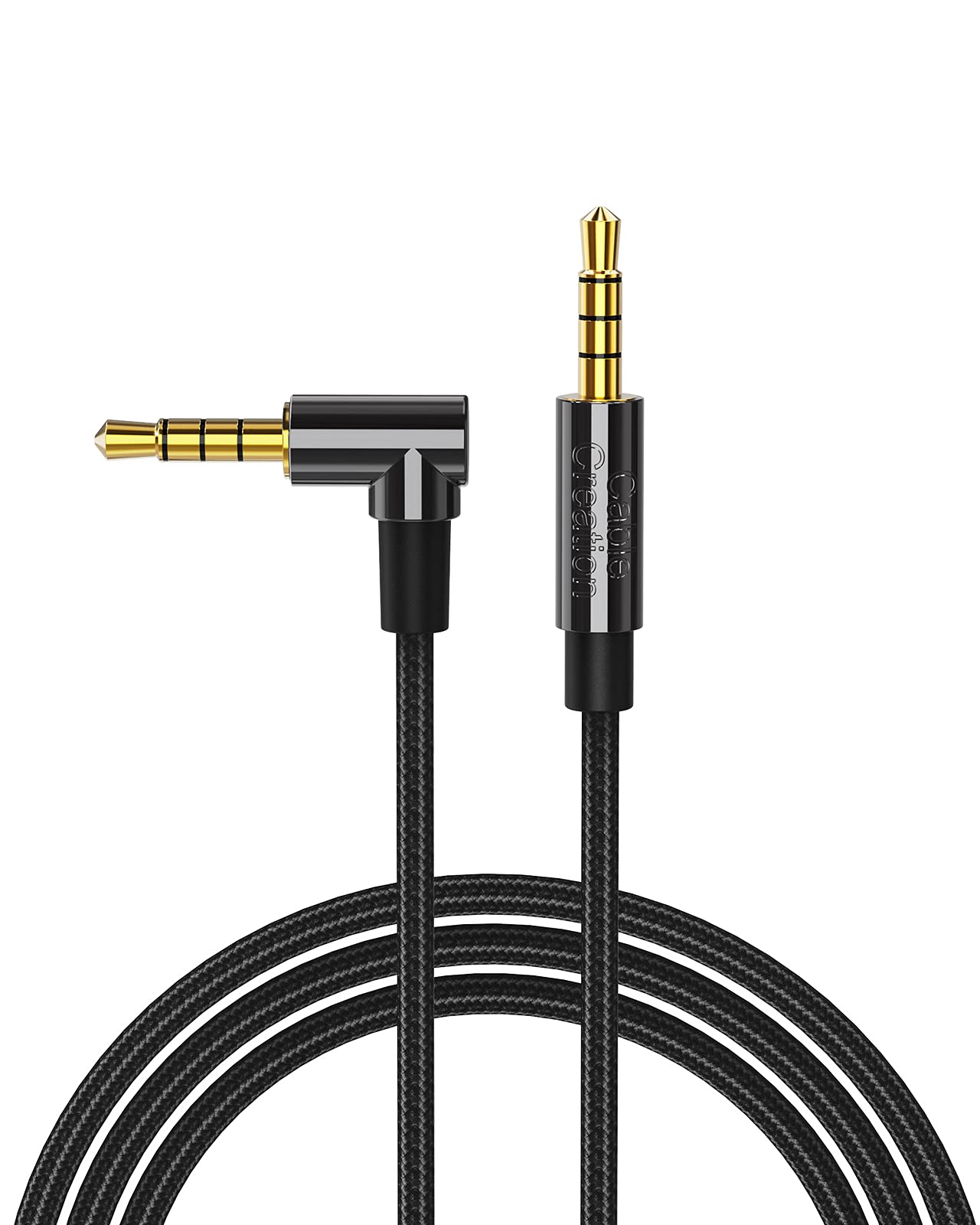 Premium 6ft Aux Cable for Car - 90 Degree Right Angle HiFi TRRS Auxiliary Cable with Silver-Plated Copper Core - Compatible with iPhone, Car Stereo, Speakers, PS4 Headset (Black) - Perfect for Car Audio, Home Theater & Gaming Setups