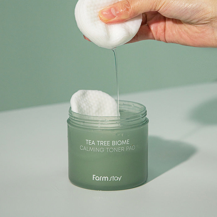 Farmstay Tea Tree Biome Calming Toner Pads 70 Count - Soothing & Hydrating Facial Treatment for Acne-Prone Skin - Perfect for Daily Skincare Routine & Travel Essentials