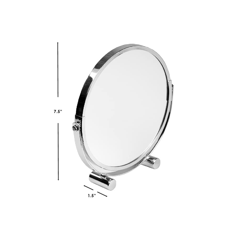 Heavy Duty Chrome Plated Steel Round Bathroom Mirror - Silver Cosmetic Makeup Vanity Mirror for Home & Salon Use