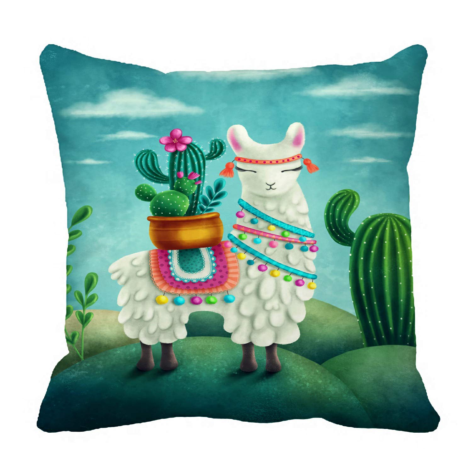 Cute Llama Pillow Cover 18x18 Inch - Soft Decorative Cushion Case for Bedroom, Sofa & Dorm Room Decor