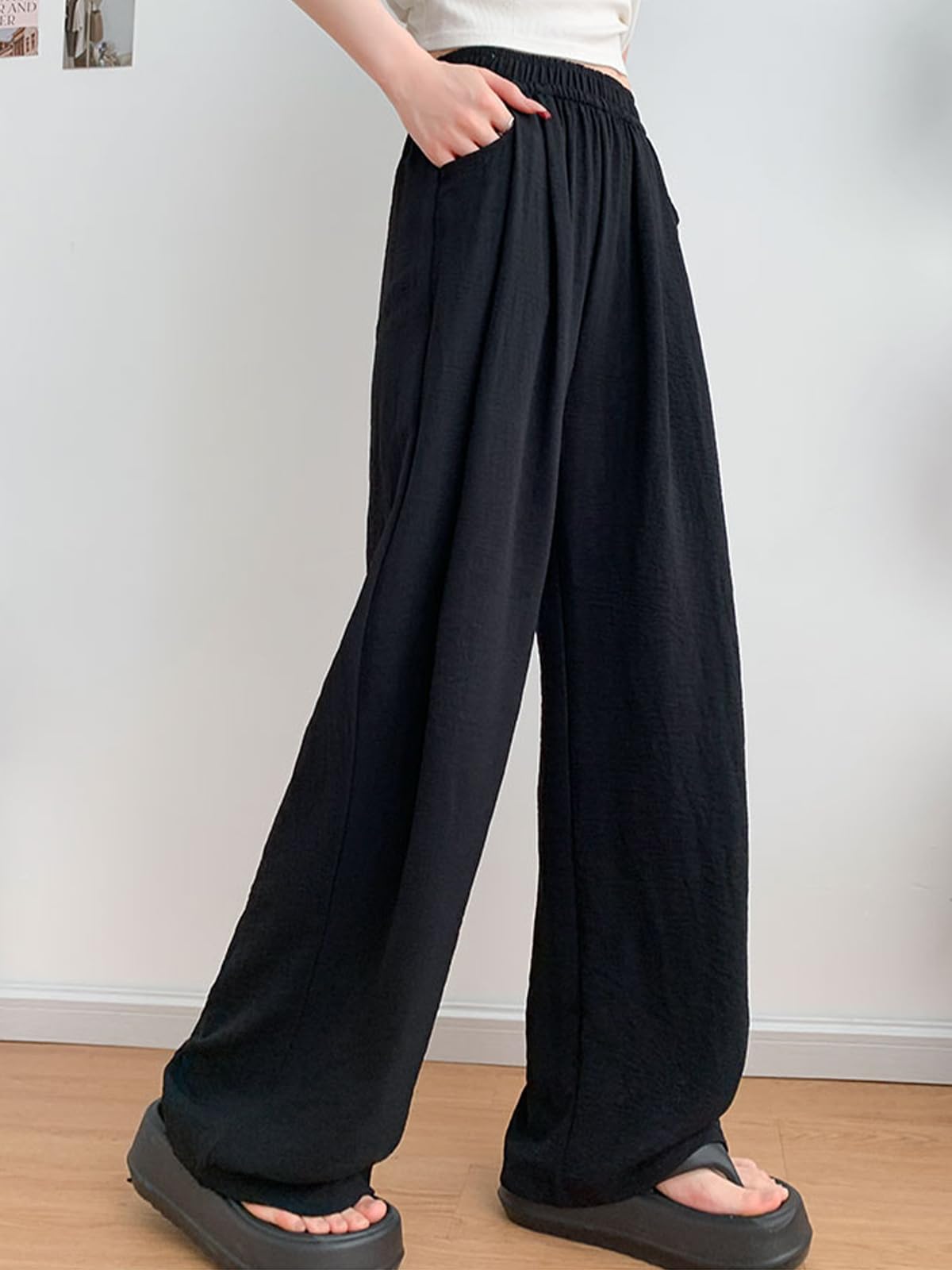 WOWULOVELY Women's High Waisted Wide Leg Palazzo Pants - Casual & Work Capri Trousers for Office, Travel & Everyday Wear