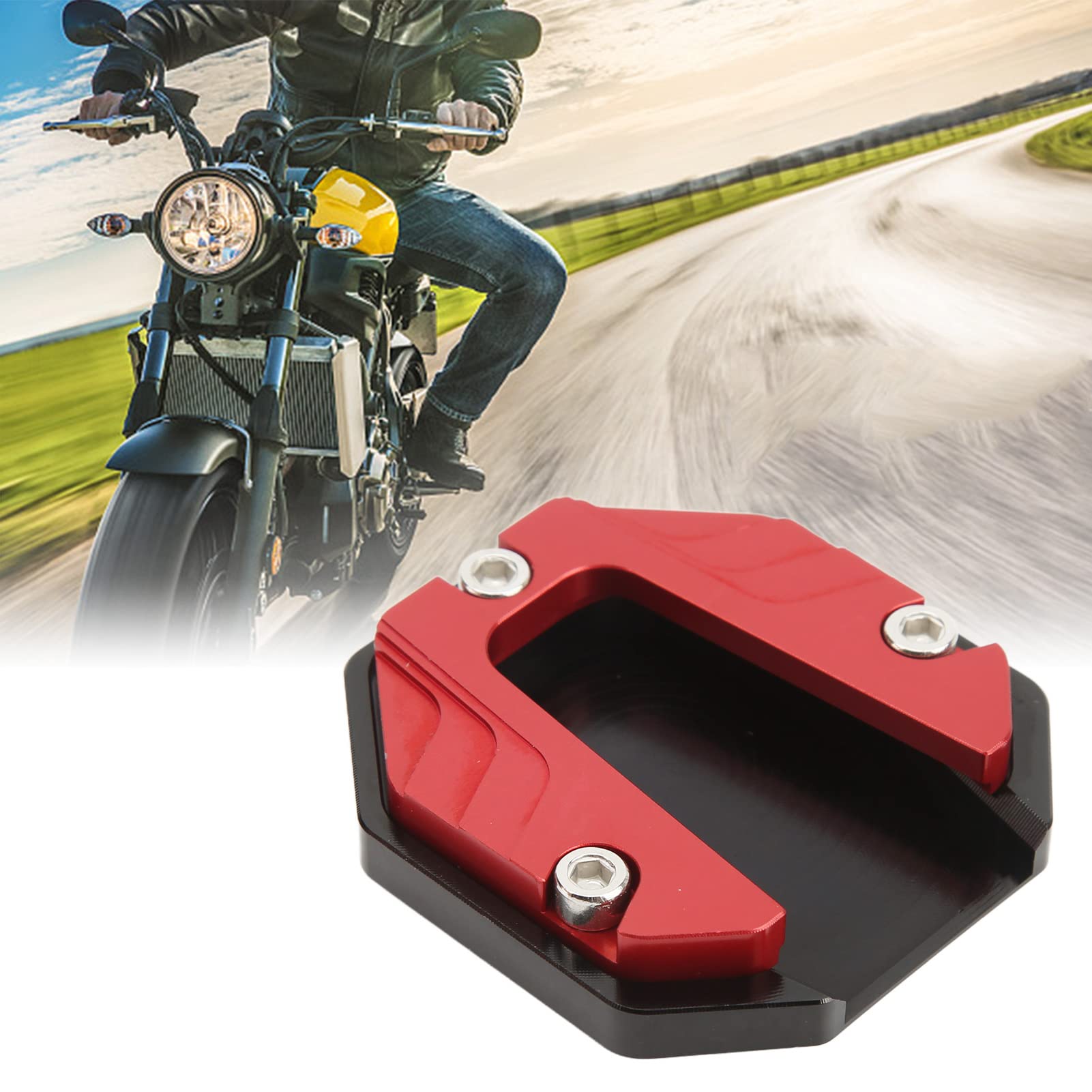 Universal Motorcycle Kickstand Plate - High Strength Aluminium Alloy Pad with Hex Wrench for Parking Stability